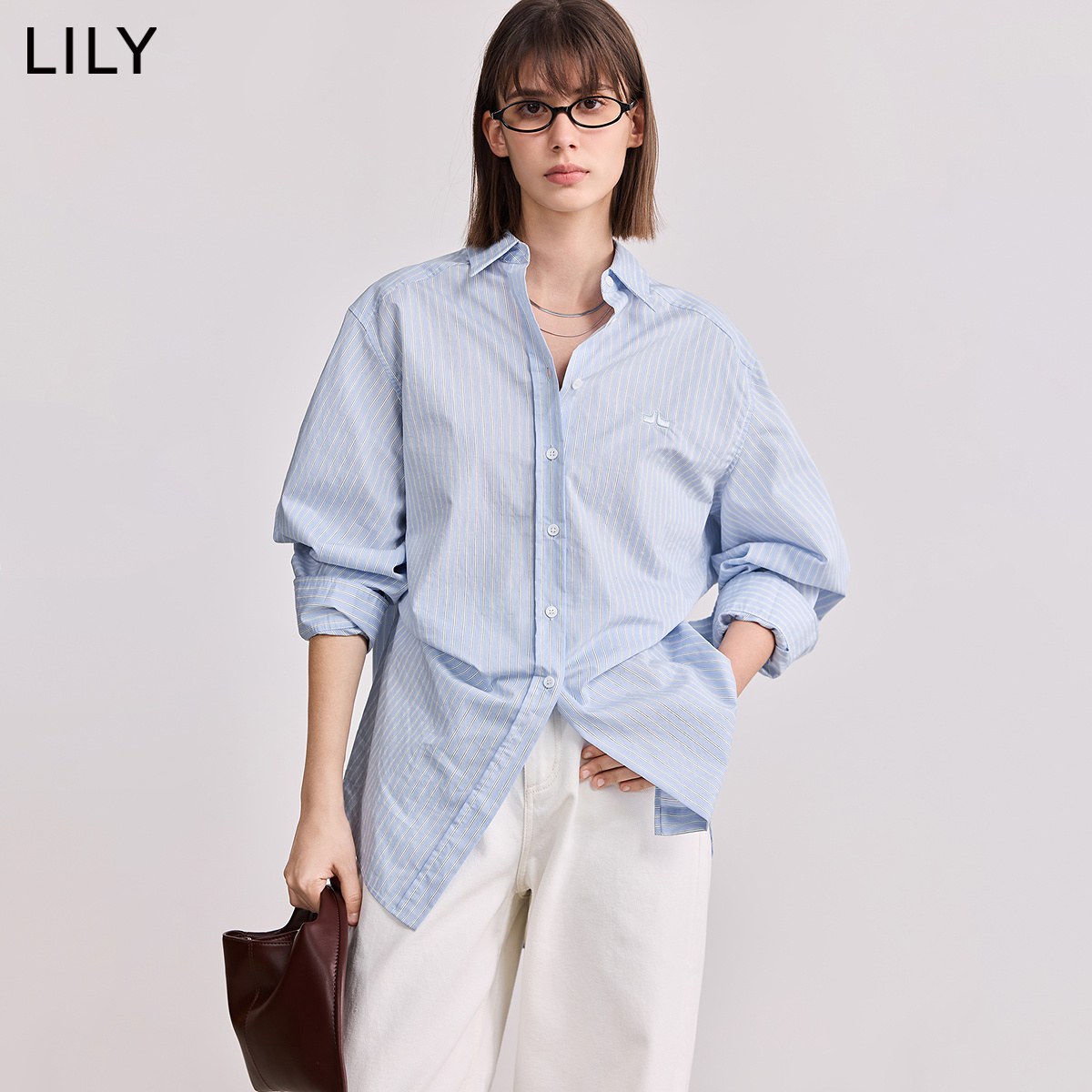 LILY百搭通勤竖条纹衬衫外套