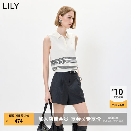 LILY莱赛尔混纺无袖条纹针织衫