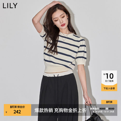 LILY通勤泡泡袖修身复古针织衫
