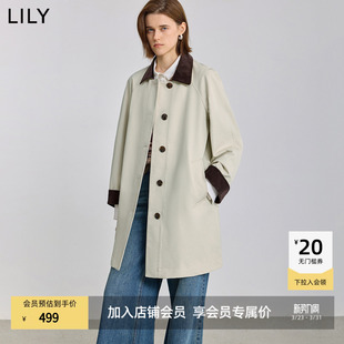 巴恩风撞色翻领休闲风衣外套中长款 LILY2025新款 女 商场同款