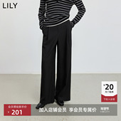 女装 含羊毛高腰弹力宽松显瘦黑色阔腿裤 休闲裤 LILY2025冬新款 长裤