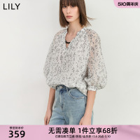 LILY2024夏新款女装设计感复古浪漫通勤款垂坠感天丝蝙蝠衫雪纺衫