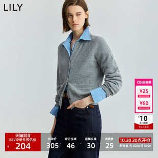 【绵羊毛】商场同款LILY2025新款格雷系V领针织开衫外套女