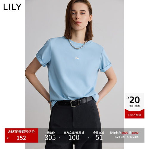 LILY通勤女上衣百搭圆领简约短袖