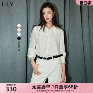 LILY2024夏新款女装浪漫花边领气质通勤百搭宽松垂坠感长袖白衬衫