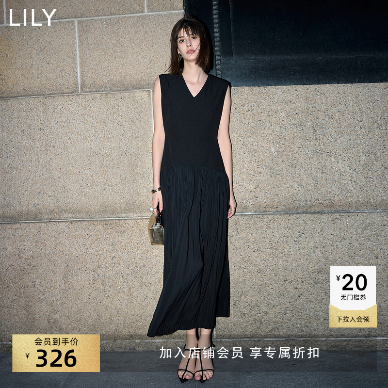百褶学院风LILY长款设计感V领裙