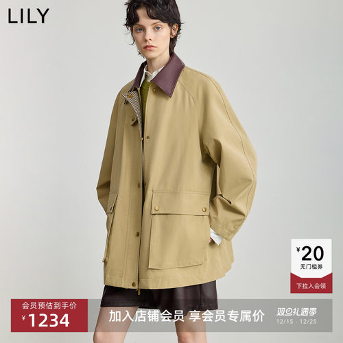 LILY通勤撞色翻领工装复古外套