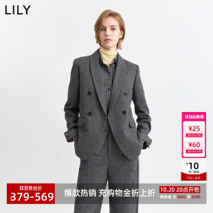 李沁代言LILY2026冬新款女装羊毛混纺复古老钱风商务通勤西装外套