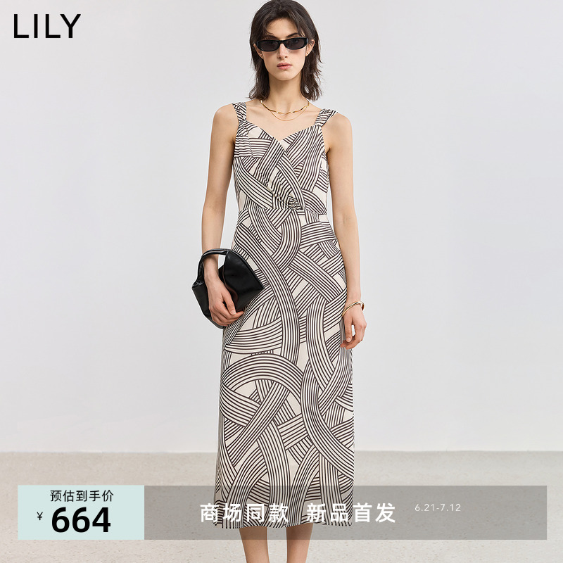 【商场同款】LILY2025夏新款女装莱赛尔亚麻复古设计感休闲连衣裙