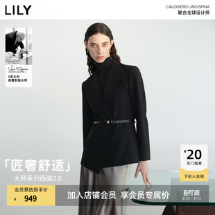 LILY2026春含羊毛腰带黑色西装 商场同款 2.0 外套 大师系列西装