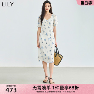 法式 茶歇度假吊带裙显瘦海洋风印花短袖 新品 LILY2024夏季 连衣裙