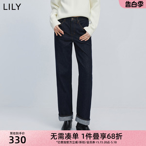 LILY2024春新款女装全棉时尚百搭休闲通勤显瘦高腰小直筒牛仔裤女