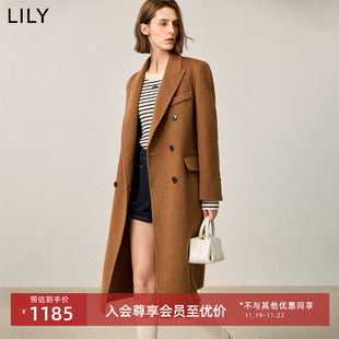 女装 LILY2024冬新款 100%绵羊毛美拉德宽肩廓形双排扣双面呢大衣女