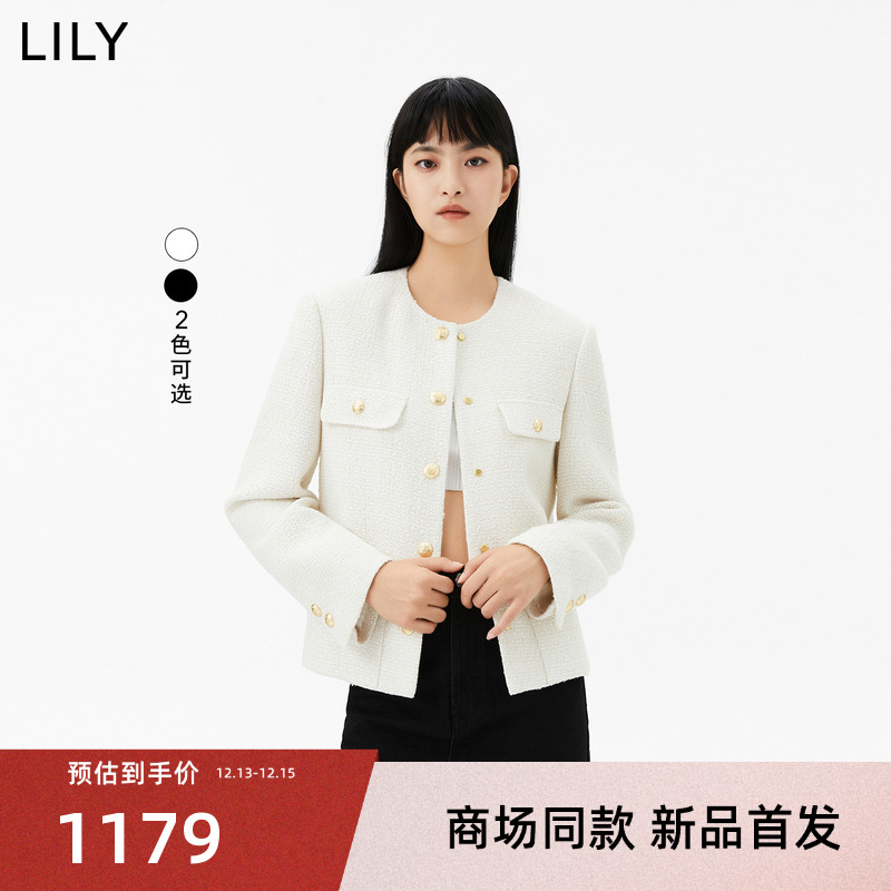 【商场同款】LILY2024春新款女装含绵羊毛气质通勤复古优雅短外套