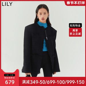 【商场同款】LILY2022冬新款女装复古优雅气质通勤款简洁圆领外套