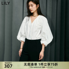 LILY2024夏新款女装优雅气质通勤款设计感复古灯笼袖宽松白衬衫女