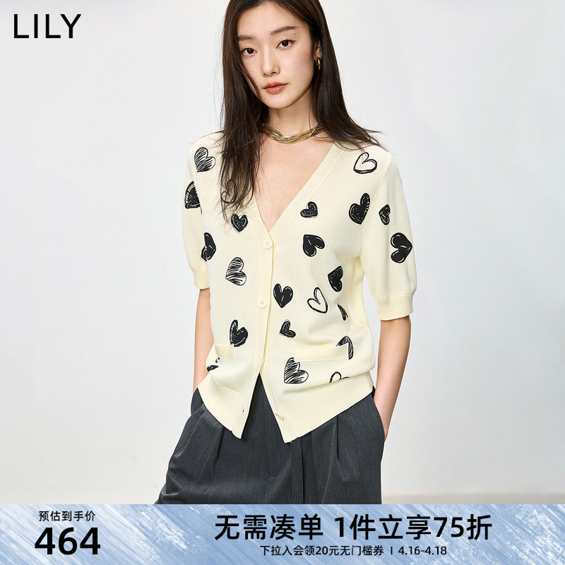 爱心印花开衫LILY短袖修身针织