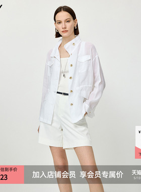 100%苎麻LILY2026夏新款女装老钱风立领收腰休闲通勤白色风衣外套