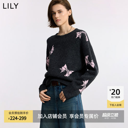 LILY通勤套头撞色蝴蝶结针织衫