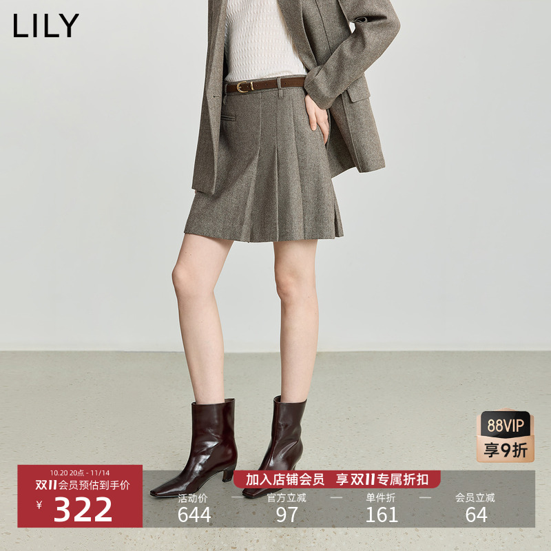 LILY羊毛混纺复古通勤百褶半身裙