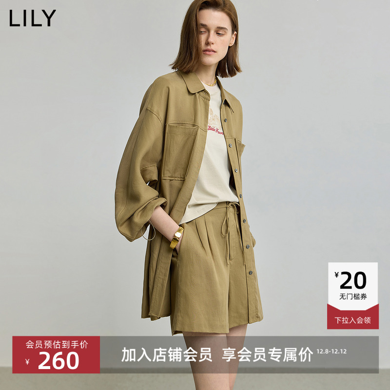 LILY莱赛尔亚麻翻领长袖新款外套