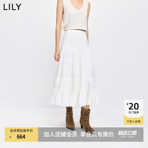 LILY女装简约新款亚麻蛋糕半身裙