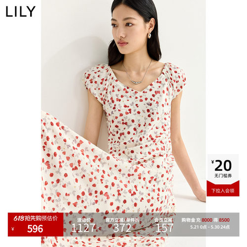 LILY收腰泡泡袖混纺法式连衣裙