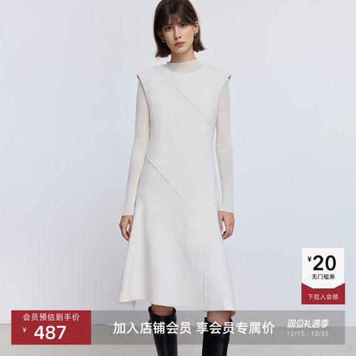 LILY收腰无袖简约圆领毛呢连衣裙