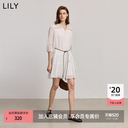 LILY女法式镂空圆领蕾丝连衣裙