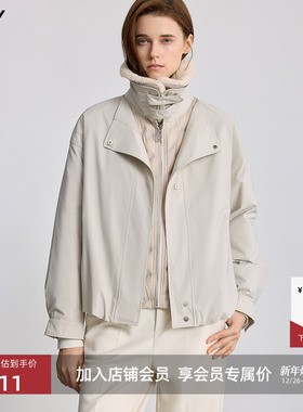 LILY2025冬新款简约纯色毛绒翻领宽松休闲通勤90鸭绒羽绒服外套女