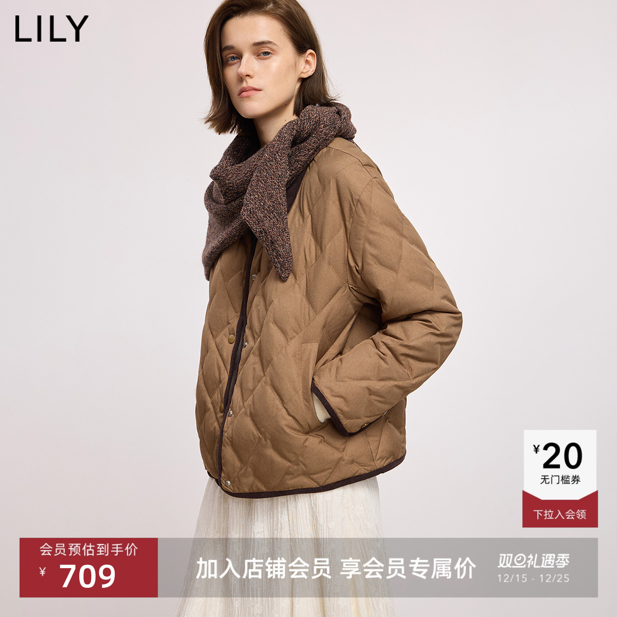 LILY鸭绒巴恩风撞色翻领羽绒服