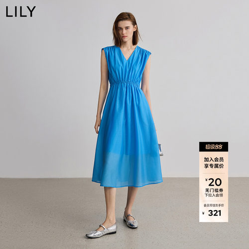LILY收腰V领莱赛尔连衣裙