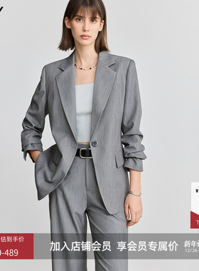 LILY2025新款女装通勤气质时尚百搭简洁一粒扣休闲灰色西装外套