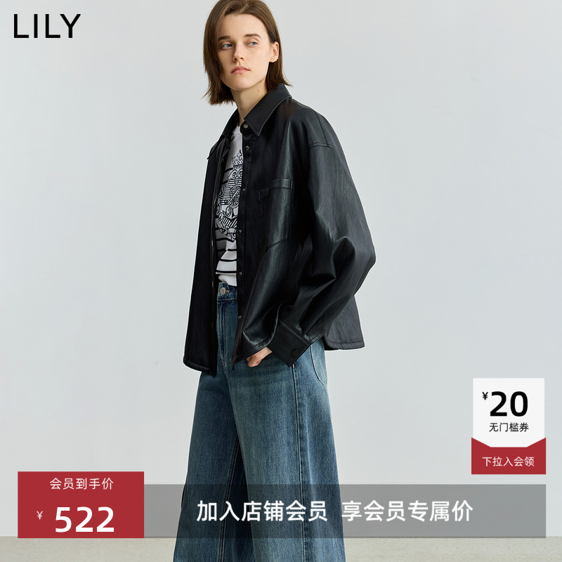LILY通勤短款翻领工装复古夹克
