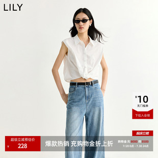 LILY2026夏新款简约翻领宽松休闲通勤纯色无袖坎肩雪纺衫女套头衫