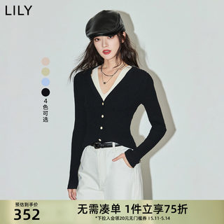 LILY2024春新款女装洋气通勤别致镂空设计感假两件毛针织衫内搭女