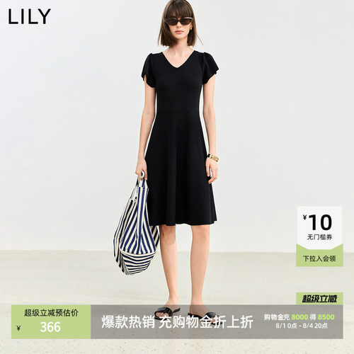 LILY通勤收腰莱赛混纺短袖连衣裙