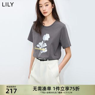 LILY2024春新款女装休闲百搭设计感印花通勤款宽松T恤上衣内搭女