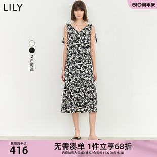 V领显瘦连衣裙女 复古优雅气质宽松垂坠感时尚 女装 LILY2024夏新款