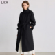 LILY2025冬新款 外套女 简约立领90鸭绒宽松休闲通勤黑色羽绒服长款