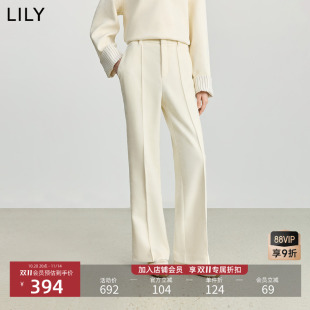 女长裤 LILY2025冬新款 休闲裤 气质通勤米白色直筒裤 雪尼尔加绒法式