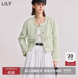 女装 LILY2025新款 气质小香风粗花呢绿色外套女短款 商场同款