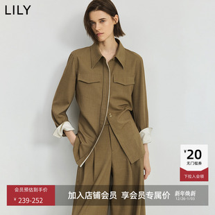 外套 复古老钱风气质通勤缎面拼接收腰通勤衬衫 LILY2025新款 女装