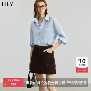 LILY蓝色衬衫女款2026新款秋季宽松休闲通勤穿搭长袖白衬衣职业装
