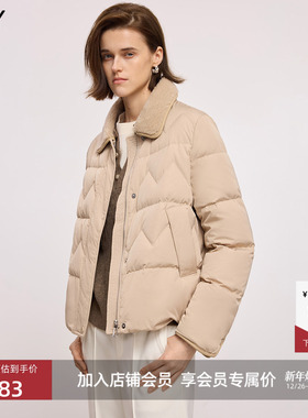 LILY2025冬新款女装复古轻薄气质翻领面包服90鸭绒羽绒服外套短款