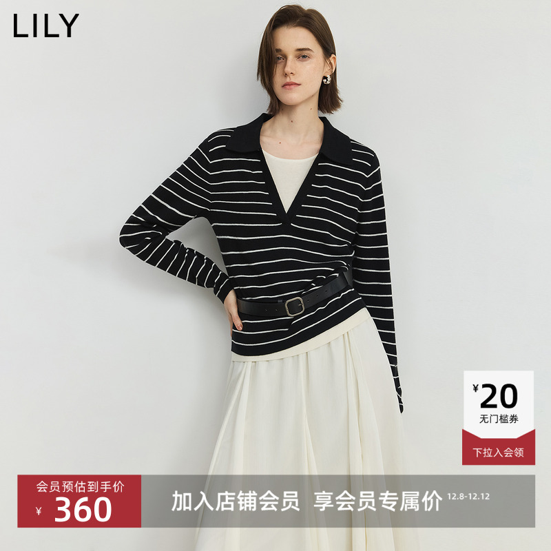LILY撞色假两件学院风羊毛针织衫