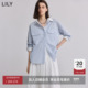 翻领纯棉衬衣通勤气质蓝色衬衫 LILY2025季 新款 外套设计感上衣女