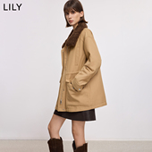 含羊毛翻领复古工装 LILY2025冬新款 女装 90鸭绒通勤派克羽绒服外套