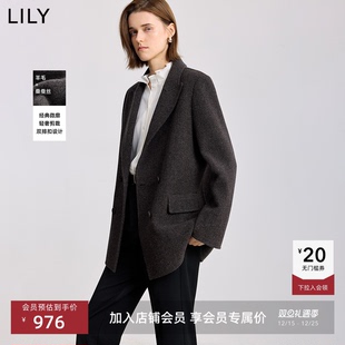 LILY2025冬新款 外套女 羊毛桑蚕丝混纺老钱风廓形气质通勤毛呢西装