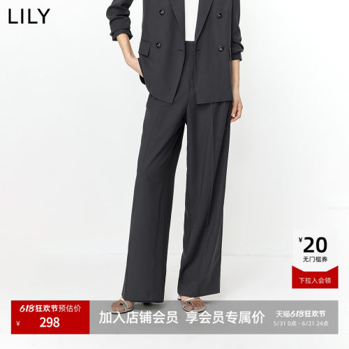 LILY通勤百搭格雷新款休闲直筒裤
